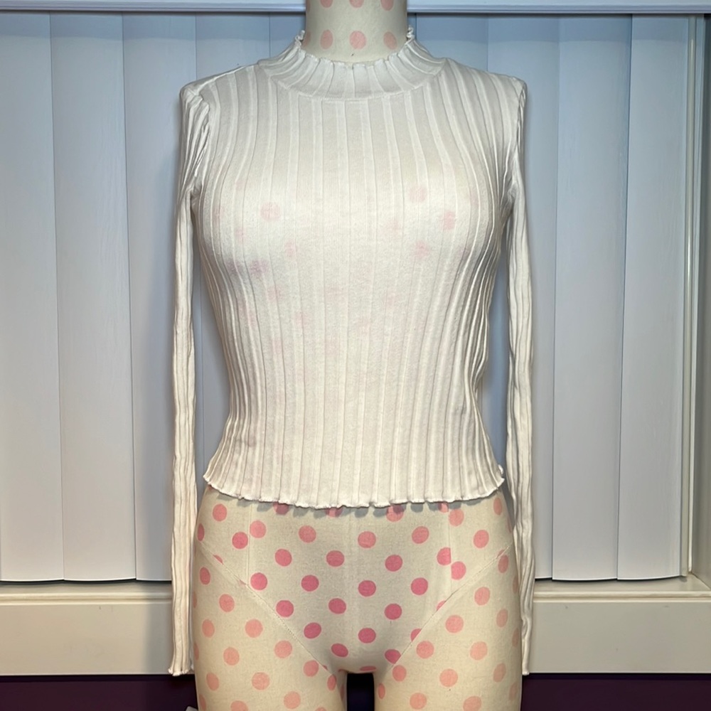 Zara Stretchy Ribbed Shirt White Size Small